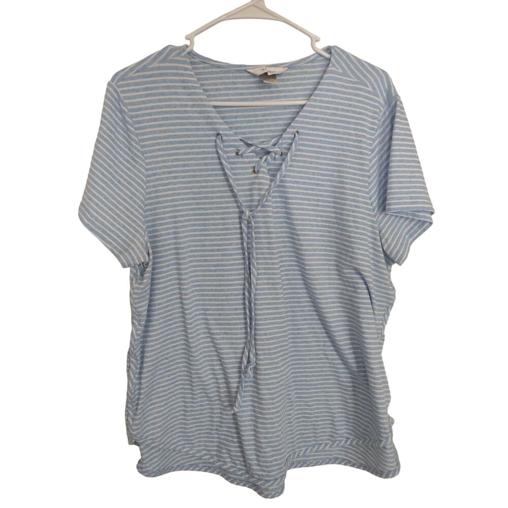 Striped Blue V-Neck Women's Top